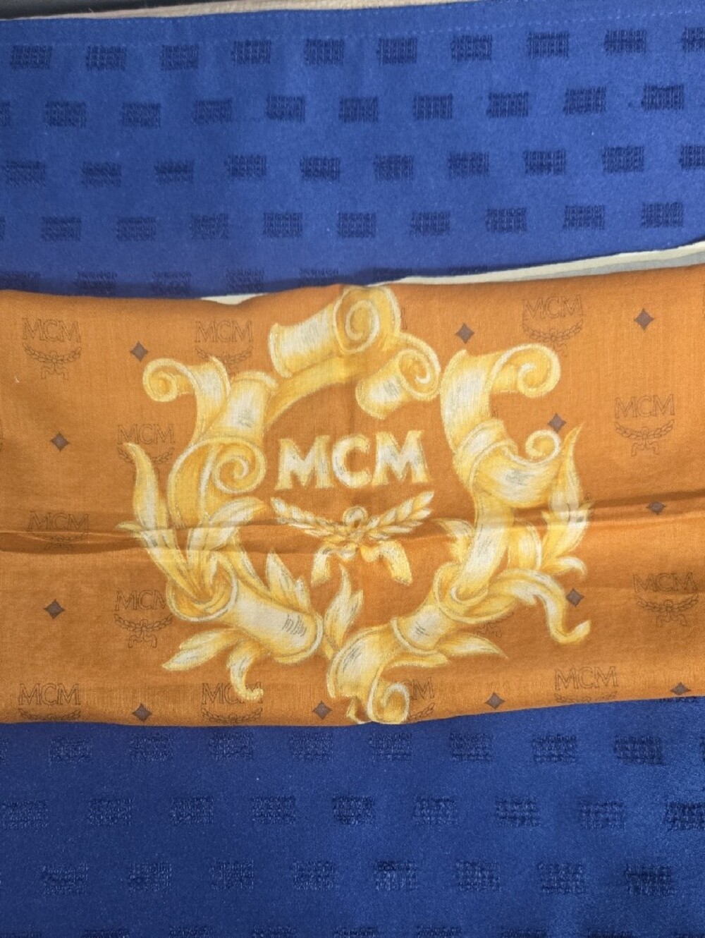 MCM Vintage Gold and Cream Logo Handkerchief Scarf - Picture 8 of 8